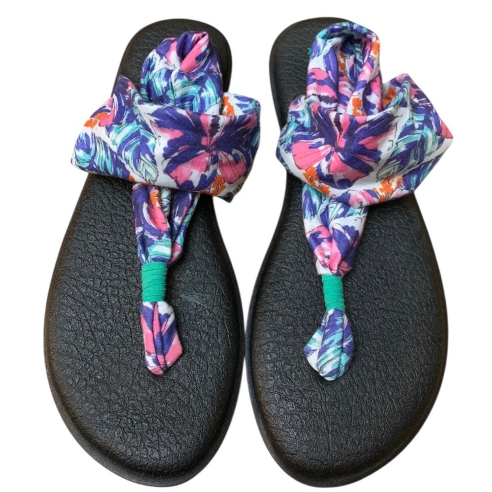 Sanuk Yoga Sling 2 Yoga Mat Women's 11 Sandals Flip Flops Fabric Strap Floral